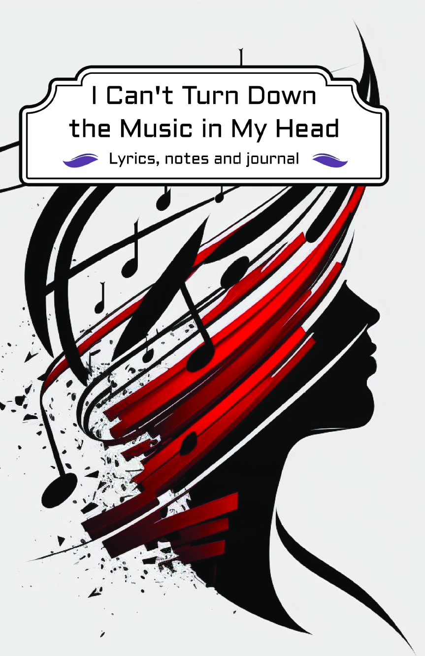 Abstract image of a woman with music notes and lyrics swirling in her head.