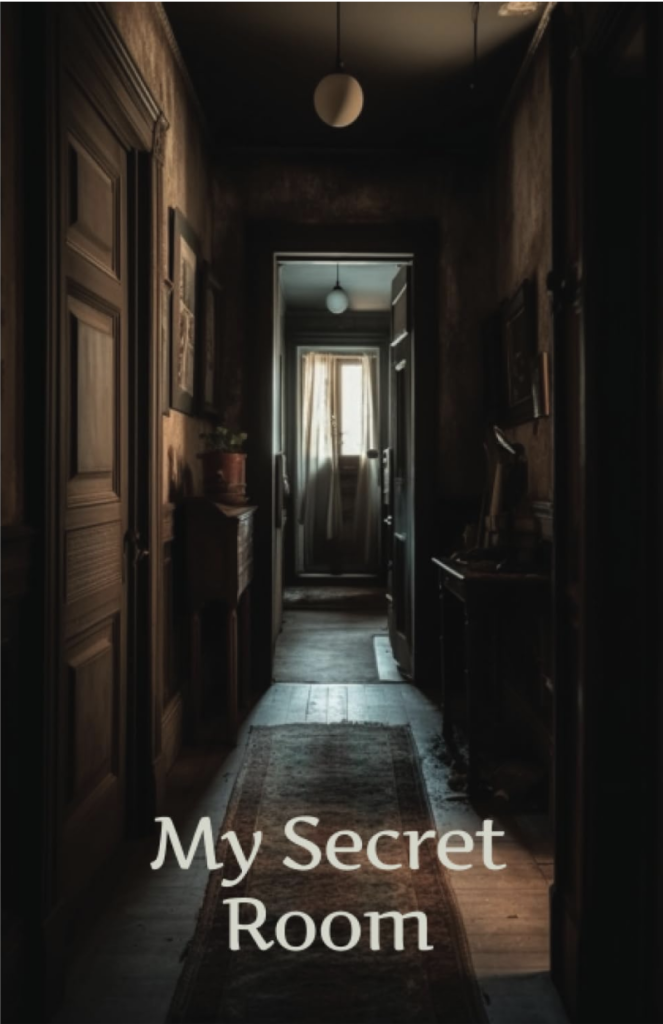 Cover image of a hallway in a house leading to a room, the cover for My Secret Room password organizer
